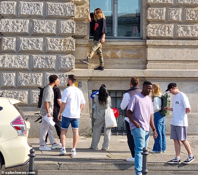 No fear of heights: the eccentric 30 Seconds From Mars singer performed a similar stunt outside the same hotel in June (pictured)