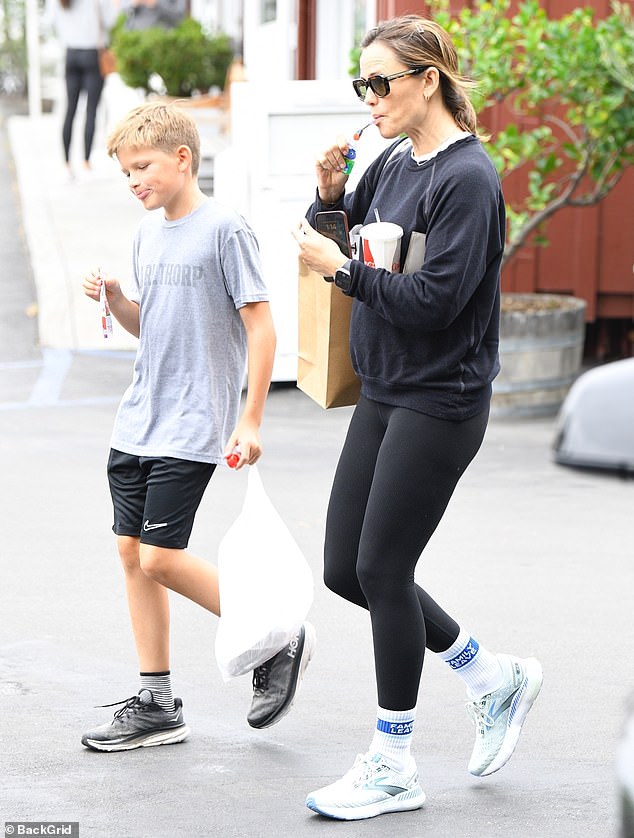 Quality time: Jennifer Garner was photographed running errands with her son Samuel in Brentwood on Saturday afternoon