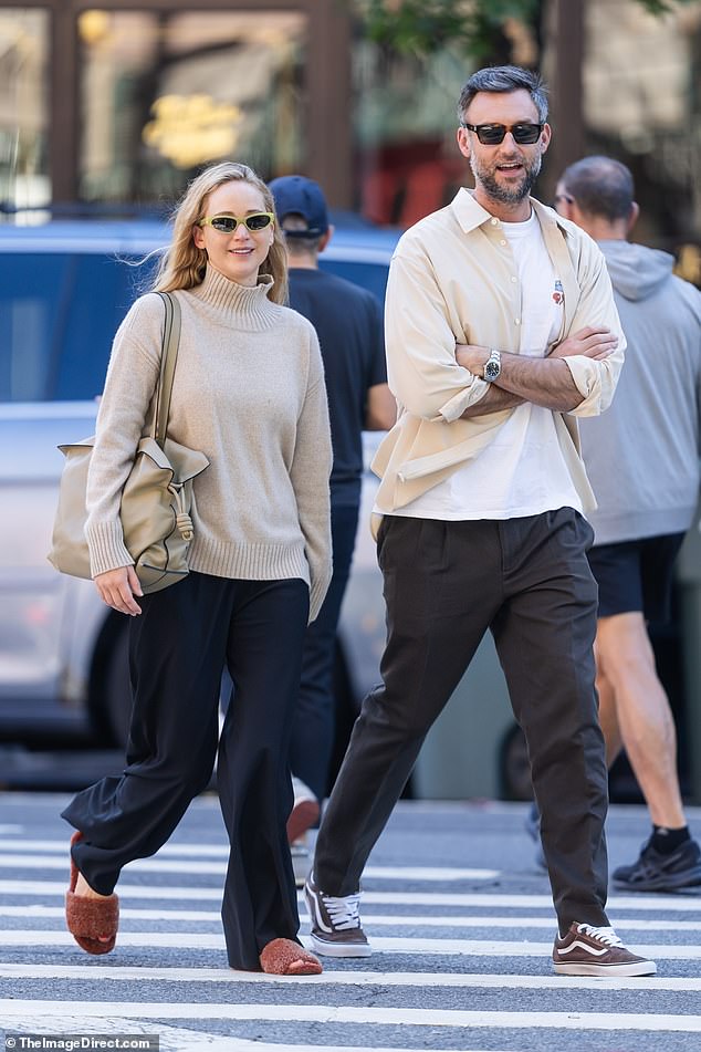 Effortless: Jennifer Lawrence was effortlessly stylish as she stepped out with her husband Cooke Maroney on Sunday