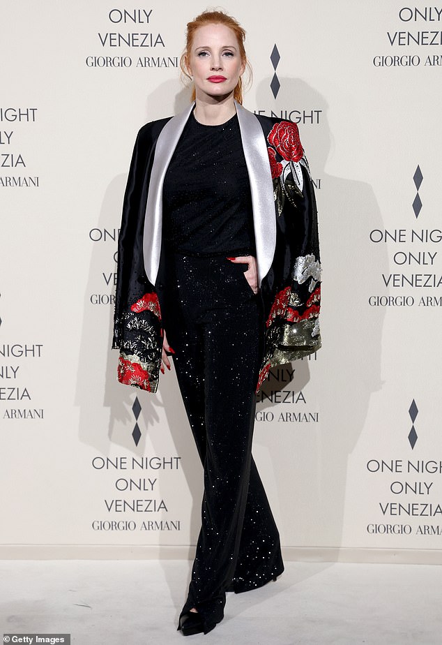 A-list event: Jessica Chastain joined fellow A-listers Saturday night at Giorgio Armani's One Night In Venice fashion show in Italy