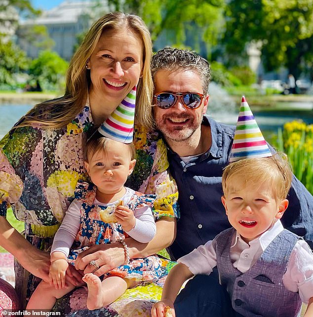 Jock Zonfrillo's widow Laurern Fried has shared a heartbreaking message commemorating her first Father's Day since her husband's tragic death.  (Jock is pictured with Lauren and their two children Isla, two, and Alfie, six)