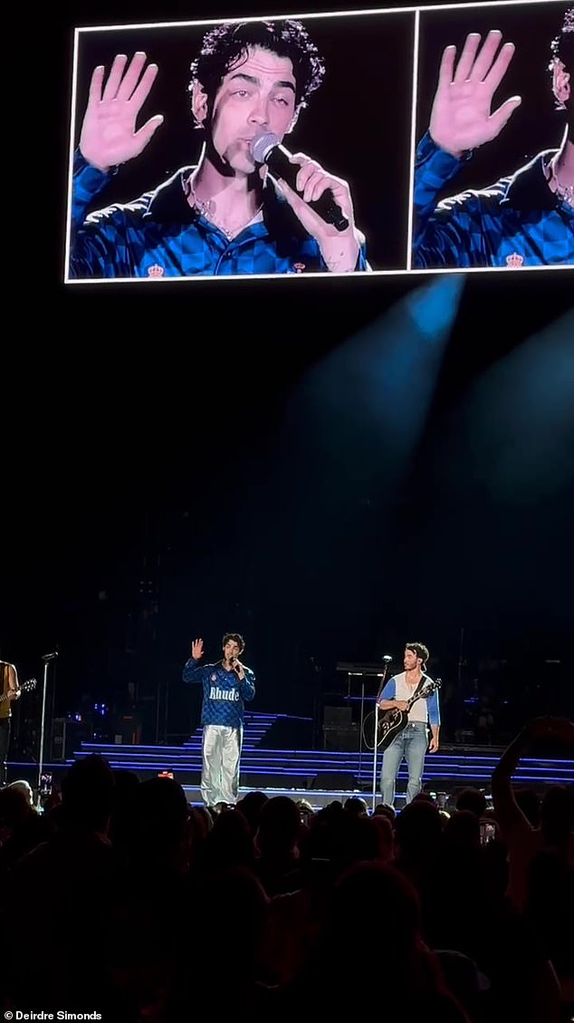 Concert: Joe Jonas and his brothers performed to a sold-out crowd at Dodger Stadium in Los Angeles on Saturday evening