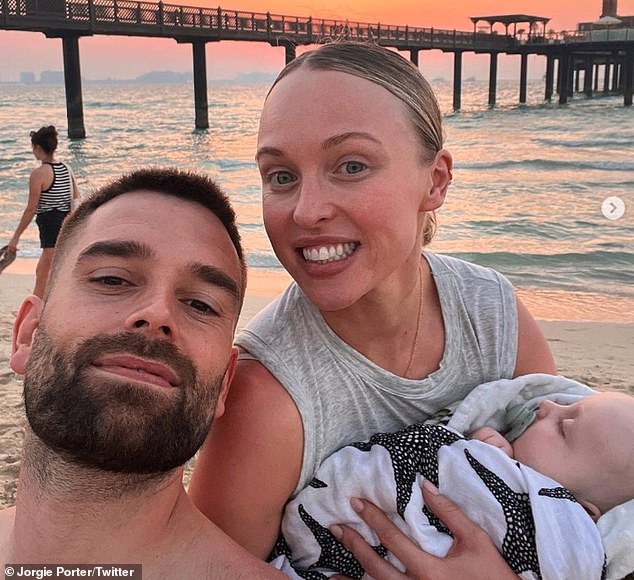 Cute couple: Jorgie recently shared how she's keeping the 'passion alive' with fiancé Oliver Piotrowski after welcoming eight-month-old son Forest