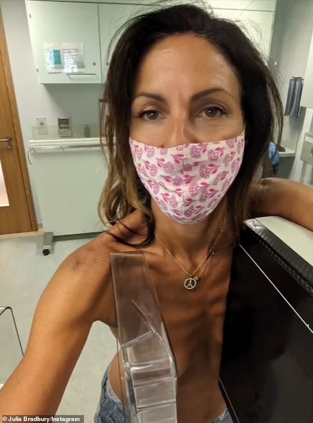 Scans: The TV host, 53, took to Instagram on Tuesday to share a slideshow of videos of herself getting mammograms as she details her diagnosis issues