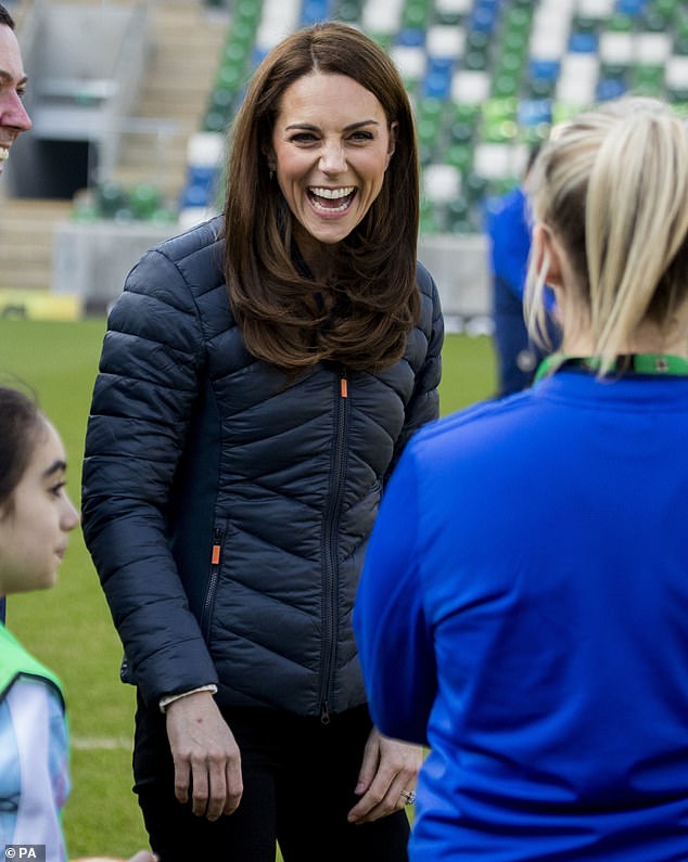 Kate Middleton, 41, proved her down-to-earth nature as she donned jeans and white trainers to watch Prince George play football this weekend (pictured, in 2019)