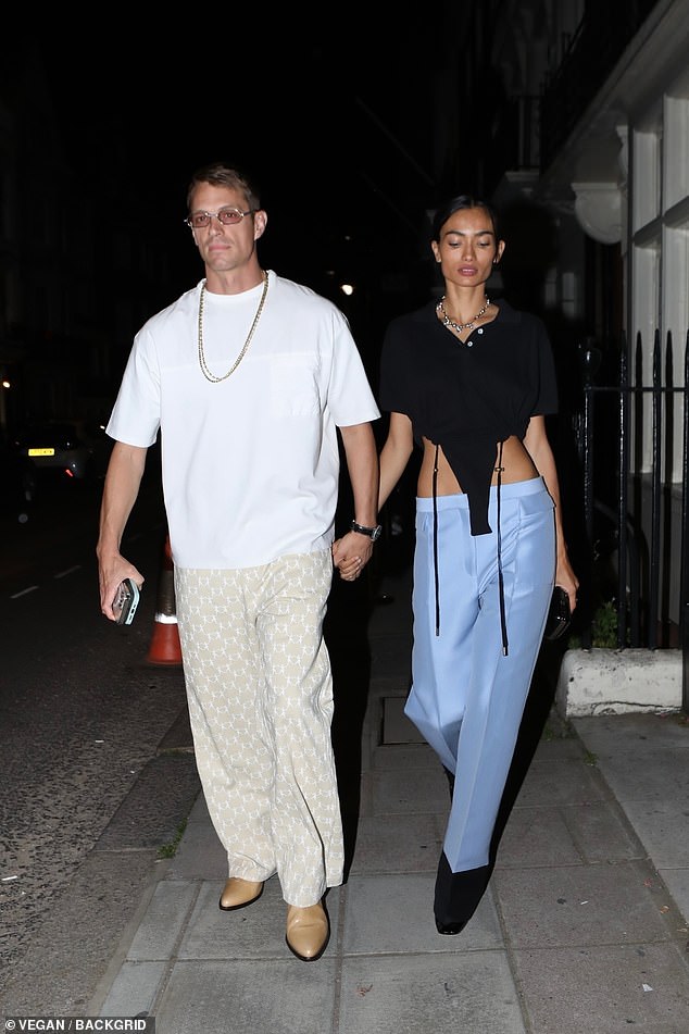 Kelly Gale and her fiancé Joel Kinnaman headed to a party during London Fashion Week on Friday night after returning home safely from the Burning Man festival.  Both shown