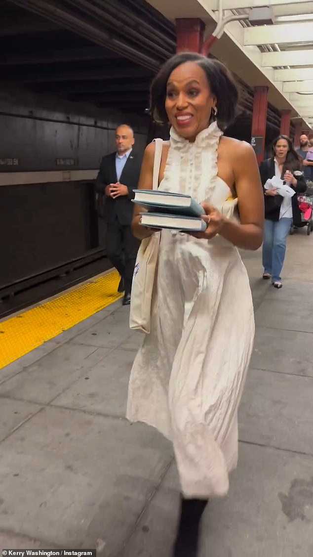 Subway: With just one day to go until her new memoir Thicker Than Water debuts, Kerry Washington hopped on the subway in New York City to promote it