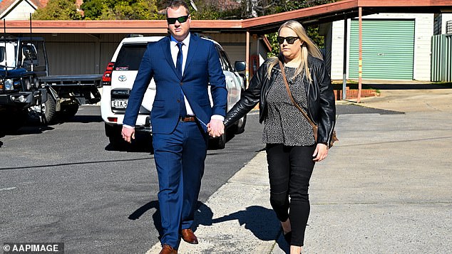 Kristian White (left), the NSW police officer who tasered Clare Nowland at a retirement home before the 95-year-old great-grandmother died, was personally brought to trial on Wednesday