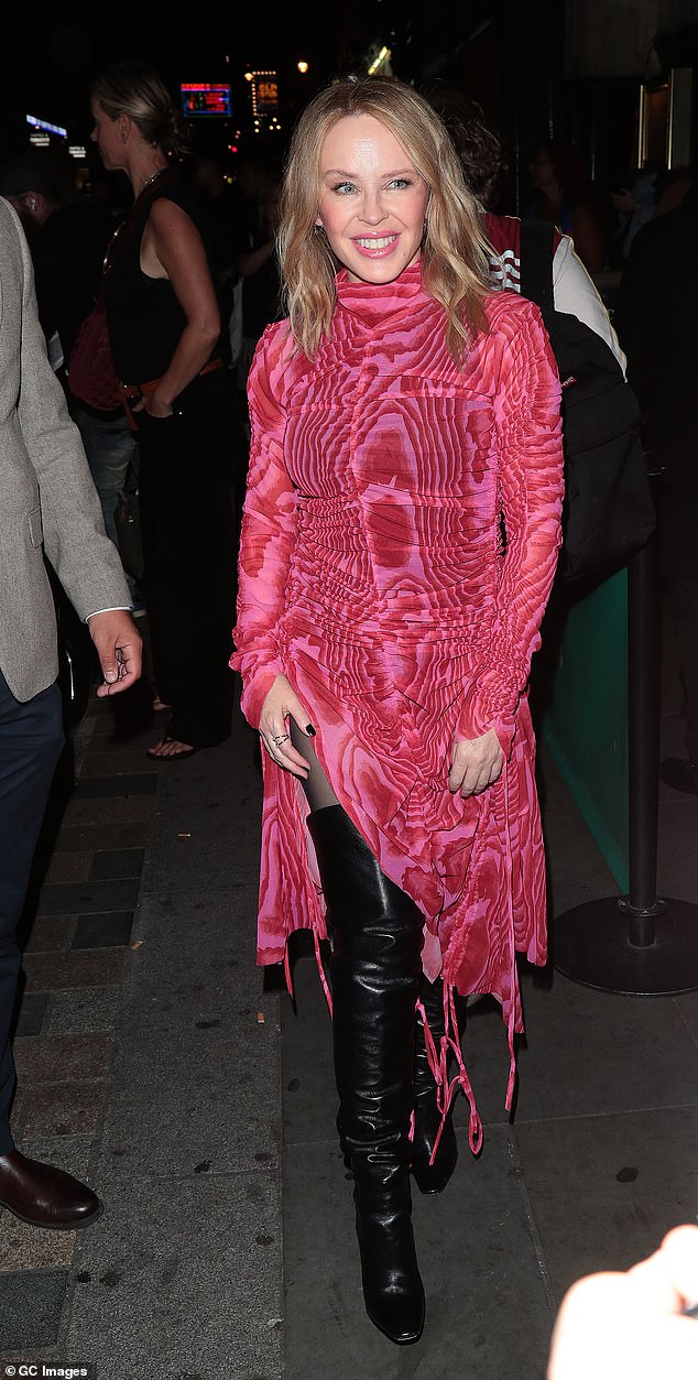 Stunning: Kylie Minogue, 55, looked radiant as she arrived at the London Fashion Week opening party on Friday night after admitting she 'feels at home' acting