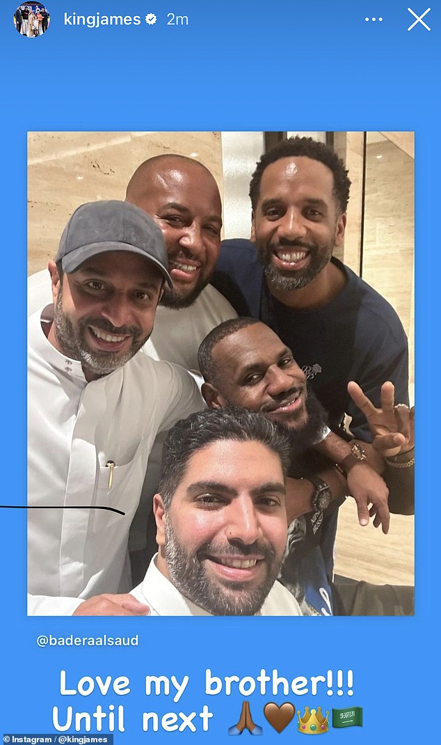 LeBron James (center) with Saudi Culture Minister Bader bin Farhan Alsaud (front)