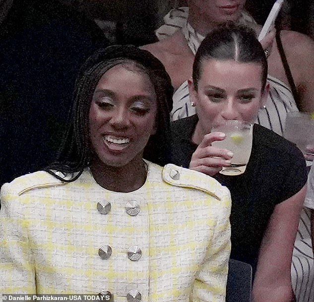 Outing: Actress Lea Michele sat behind Ziwe Fumudoh at Sunday's US Open in the wake of the latter's interview in which she alluded to Lea's racism scandal