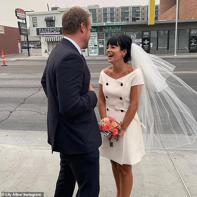 Birthday: Lily Allen, 38, hit back at online trolls on Thursday, who asked her if she would have married a man without 'no money' (pictured on her wedding day to David Harbor in 2020)