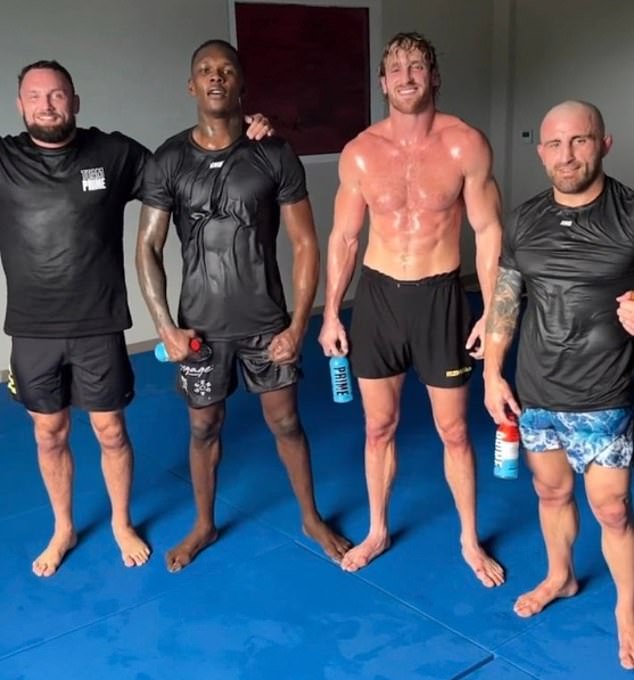 Logan Paul was pictured entering the gym with UFC middleweight champion Israel Adesanya and featherweight champion Alexander Volkanovski