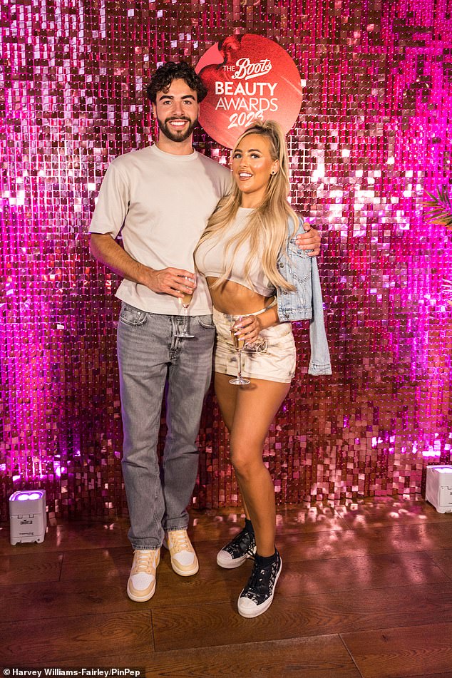 Lovebirds: Love Island's latest winners Jess Harding and Sammy Root looked happier than ever as they attended the Boots Beauty Awards in London on Thursday