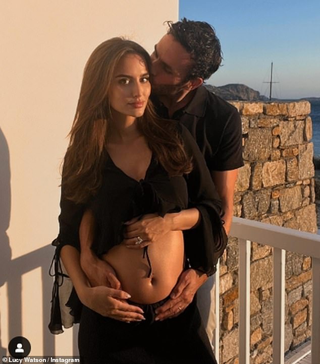 Exciting: Former Made In Chelsea star Lucy Watson is pregnant with her first child (seen with husband James Dunmore