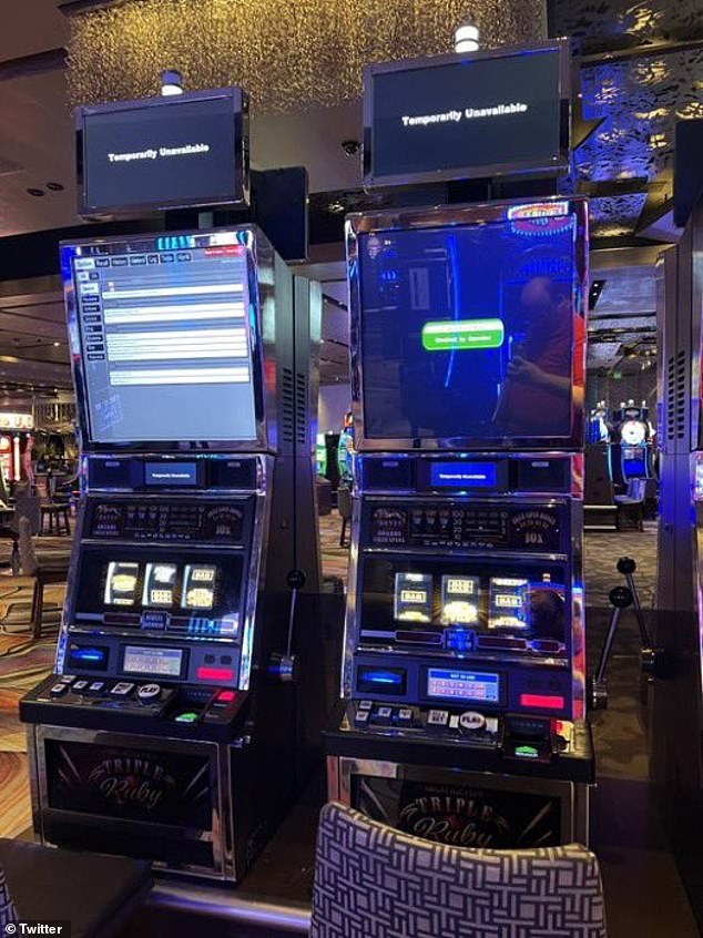 Images posted to social media showed slot machines offline at MGM properties on The Strip, following the cyberattack that began Sunday and is still ongoing