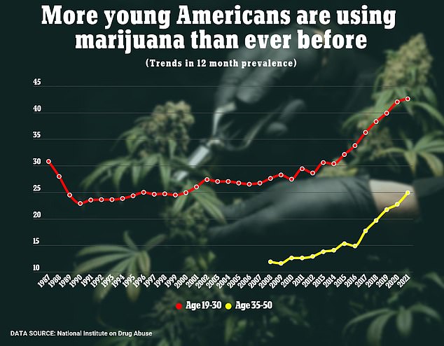 The link between recreational marijuana use and alcohol use in recent years has been greatest among younger adults aged 18 to 24