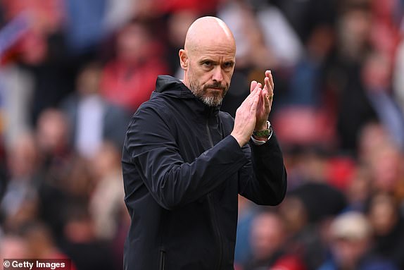 MANCHESTER, ENGLAND - SEPTEMBER 16: Manchester United manager Erik ten Hag looks on during the Premier League match between Manchester United and Brighton & Hove Albion at Old Trafford on September 16, 2023 in Manchester, England.  (Photo by Michael Regan/Getty Images)