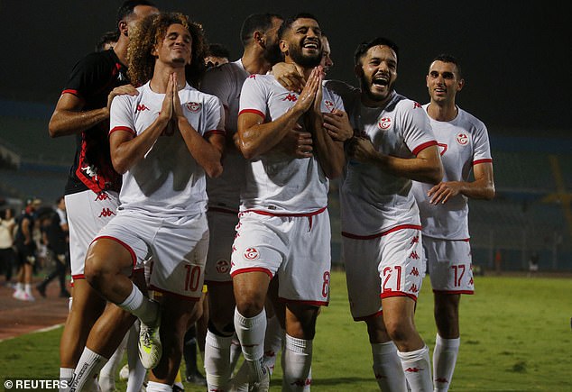 Hannibal Mejbri (left) appeared to mock Mo Salah's goal celebration as Tunisia defeated Egypt