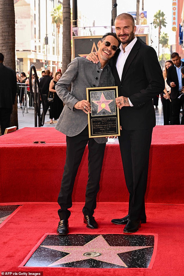 Proud Best Friend: Global athletic superstar David Beckham proudly watched as Marc received his star on the Hollywood Walk of Fame;  seen Thursday