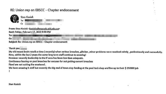 Mr Kosiek's career came to an end after he sent an email to a 'large number of recipients' in February after inadvertently pressing 'Reply all'.  The email was only for his union manager