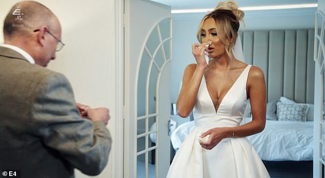 The tears were flowing: Ella was in tears as she stood in her wedding dress before her ceremony with Nathanial