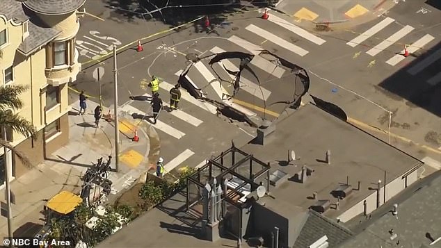 The surprise sinkhole is believed to be about 20 feet wide and at least 6 feet deep