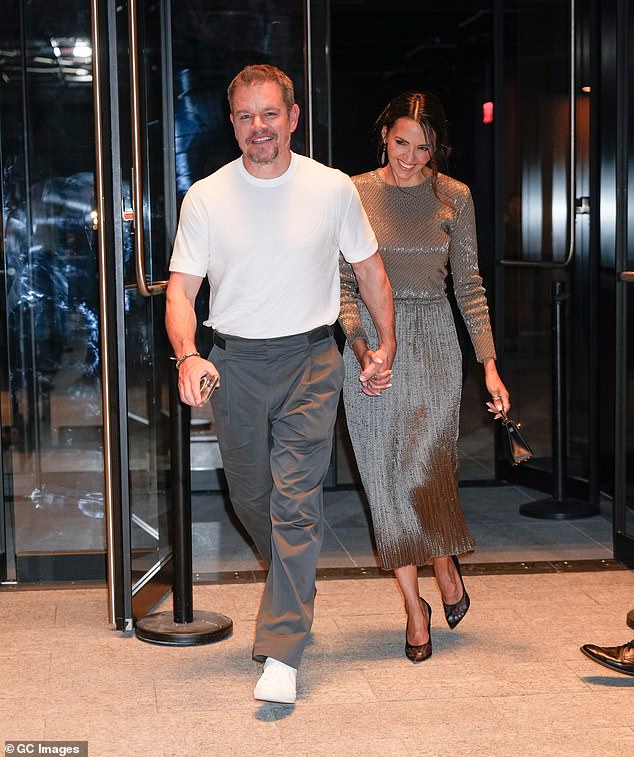 Old couple: Matt Damon and Luciana Barroso were photographed holding hands as they left the Hermes show at New York Fashion Week on Thursday