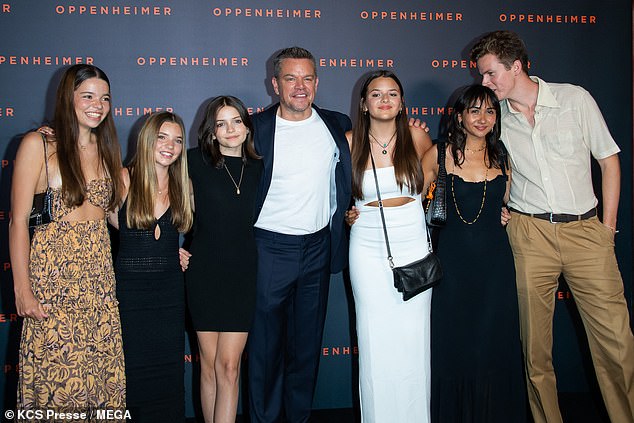 He's a family man: Matt with his kids and some of their friends in Paris in July