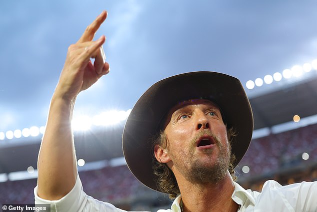 Matthew McConaughey celebrated after a Texas Longhorns touchdown in Tuscaloosa