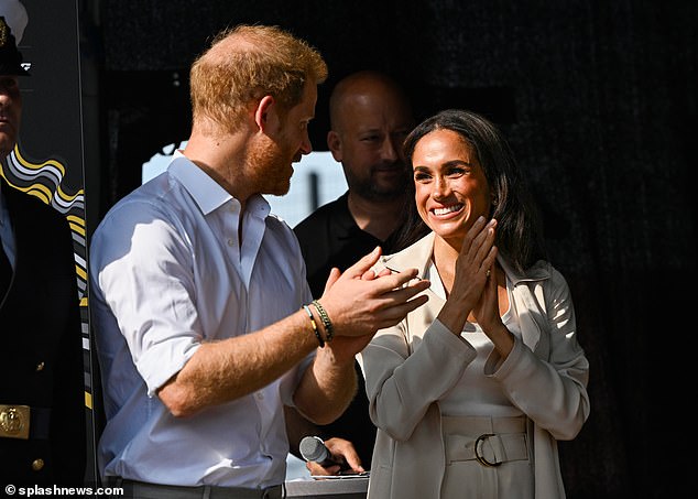 The Duchess of Sussex pictured during a medal ceremony at the 2023 Invictus Games in Dusseldorf, Germany