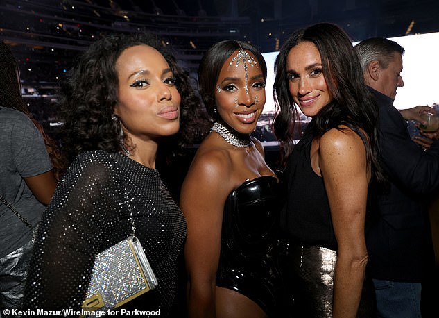 Kerry Washington, Kelly Rowland and Meghan Markle last night at SoFi Stadium in Los Angeles