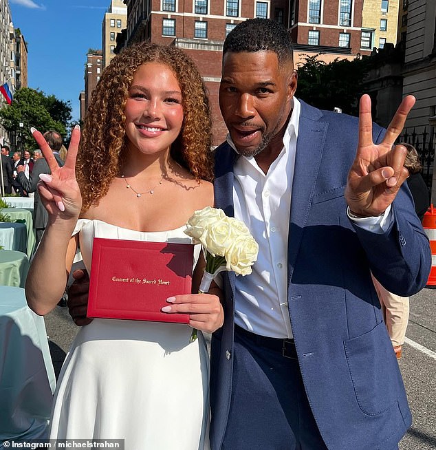 Graduated: Here, the star is seen with her father Michael of GMA fame during her high school graduation from Sacred Heart