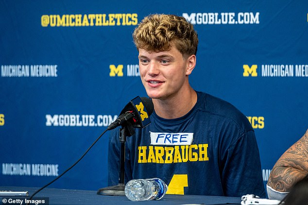 JJ McCarthy wore a 'FREE Harbaugh' jersey before and after the game against East Carolina