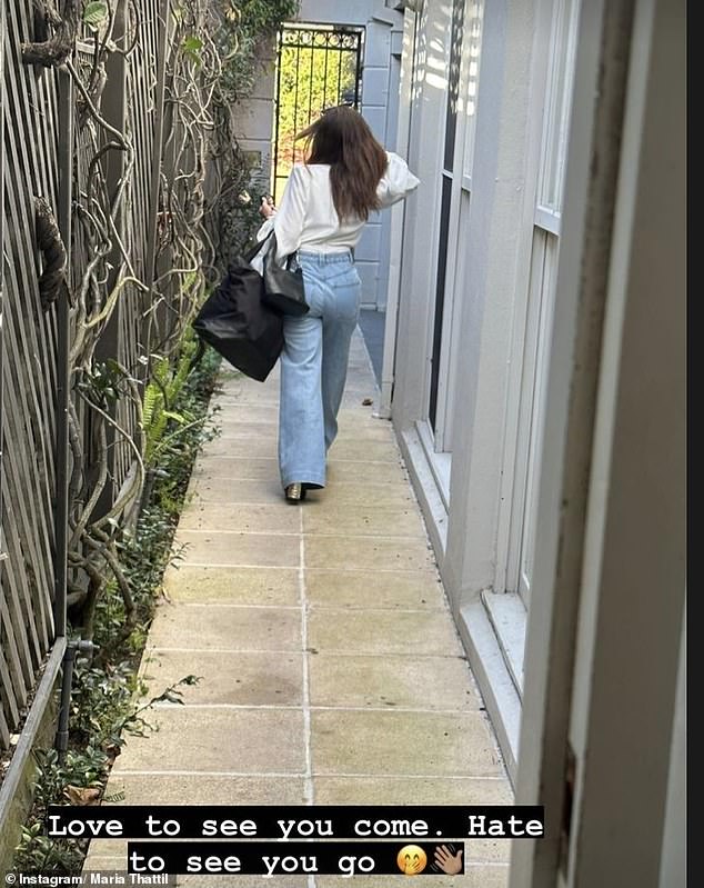 Moana shared a photo to her Instagram story of Maria wearing a white shirt and jeans as she carried her bag and exited the premises