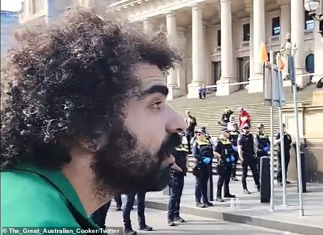 A man (pictured) unleashed a destructive spray on neo-Nazis who tried to take part in a no march at the start of the weekend