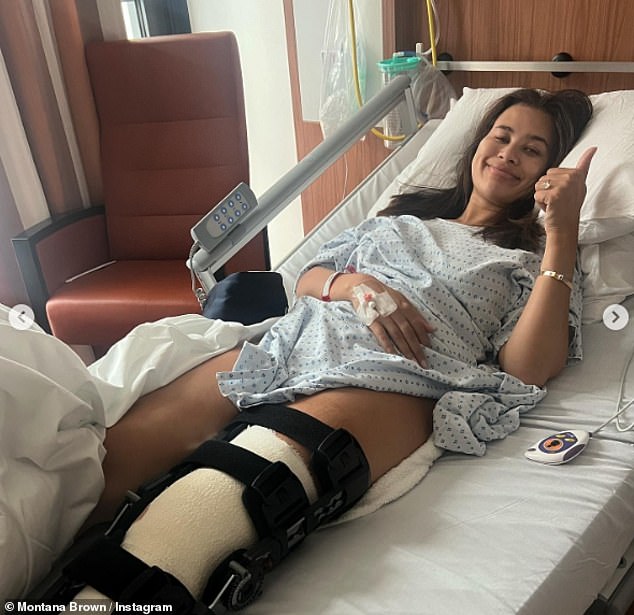 Health: As well as dealing with hair loss and caring for her newborn, the former Love Island star, 28, is currently using a leg brace after recently undergoing surgery