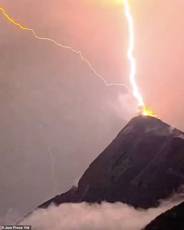 The stunning images show Guatemala's Volcán de Fuego during one of its many eruptions last Thursday