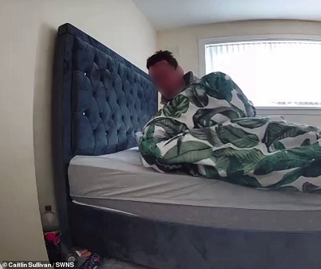 The man was caught on CCTV going to sleep in Mrs Sullivan's bed, leaving her feeling terrified