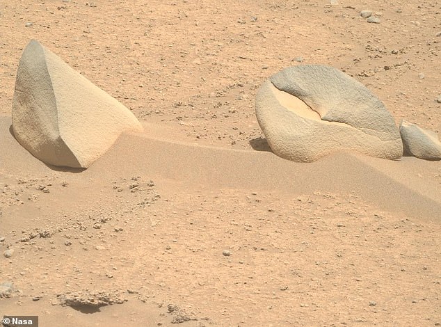 Unusual: NASA's Perseverance rover captured images of two separate boulders resembling a shark fin and a crab claw