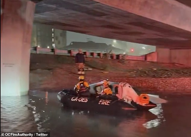 Cars were stuck on a highway 55 exit ramp in Orange County, California