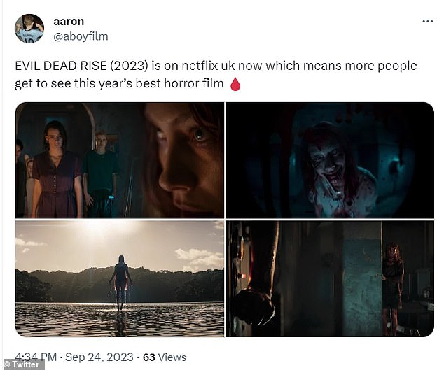 Oh no!  Fans wrote: 'I just finished watching the resurrection of evil dead, oh my god it's so good!  'Mommys with the mades now' gave me absolute chills... I recently saw Evil Dead Rise on Netflix.  It's just good old blood and gore!'