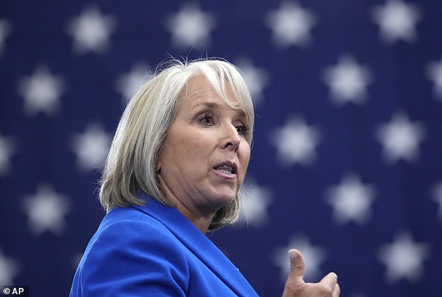 New Mexico Governor Michelle Lujan Grisham speaks at the Arcosa Wind Towers in Belen, NM on August 9, 2023.  She suspended the right to carry firearms in public in Albuquerque and surrounding Bernalillo County for at least 30 days