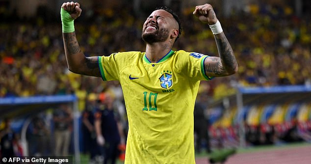 Neymar celebrated his 78th and 79th goals in their 5-1 World Cup qualifying win over Bolivia