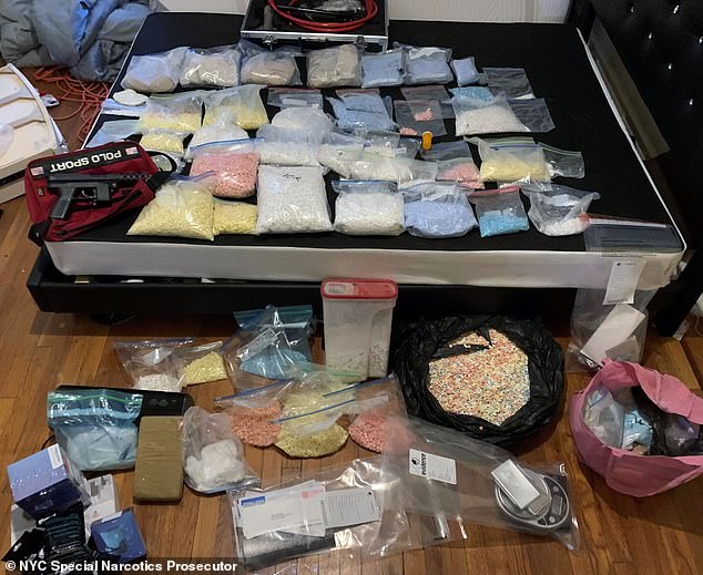 The fentanyl seized by the DEA Task Force in October 2022 - 300,000 rainbow pills and 22 pounds in powder form