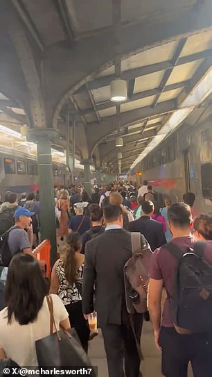 Others filmed the chaos on the platform as disgruntled commuters made alternative travel plans