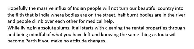 Ms Pollitt said she hoped an influx of Indian people 'will not turn the beautiful country into filth'