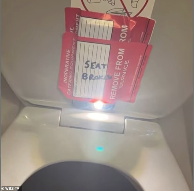 A 14-year-old girl found the camera just before she was about to flush the first-class toilet on plane 1441 from Charlotte, North Carolina, to Boston, in North Carolina, September 2.  Two makeshift “remove from service” stickers were placed on the seat.  by the male flight attendant, who supported the weight of the recording telephone, it is claimed