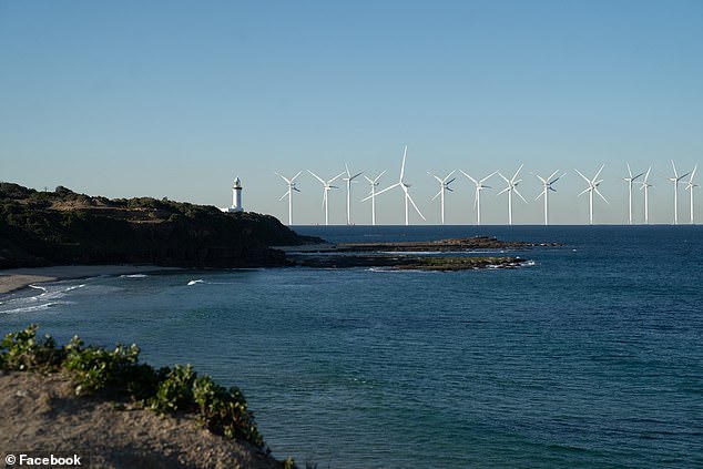 The NSW Central Coast and Hunter regions are in uproar over a proposed offshore wind farm.  Pictured is an artist's impression of what the turbines would look like from the coast