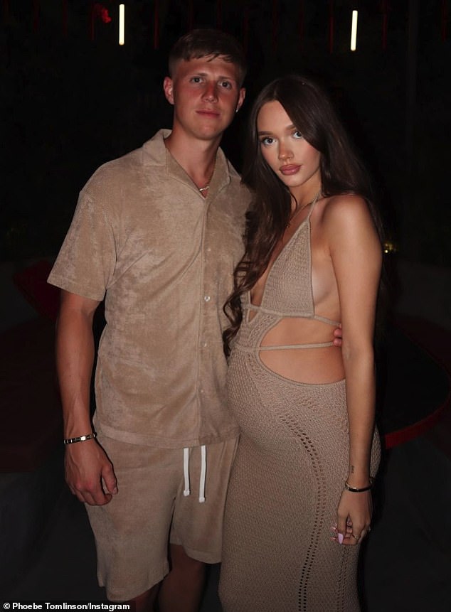 Parents: Phoebe announced she is expecting her first child, a baby boy, in June with her footballer boyfriend Jack Varley, 26 (pictured together)